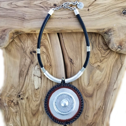 Boho Pewter and Leather Necklace (4095764824118)