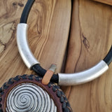 Boho Pewter and Leather Necklace (4095775047734)