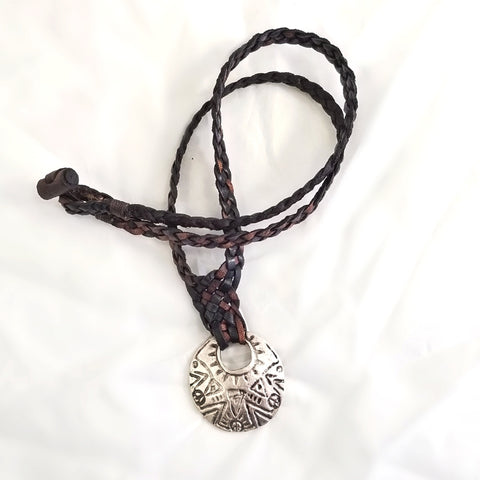Boho Pewter and Leather Necklace (4095790546998)