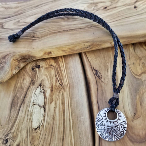 Boho Pewter and Leather Necklace (4095793266742)