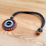 Boho Handcrafted Vegetal Brown Leather Necklace with Braided Silver Plated Charm-Gift Unisex Fashion Jewelry with Charm