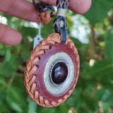 Boho Handcrafted Vegetal Brown Leather Necklace with Braided Silver Plated Charm-Gift Unisex Fashion Jewelry with Charm