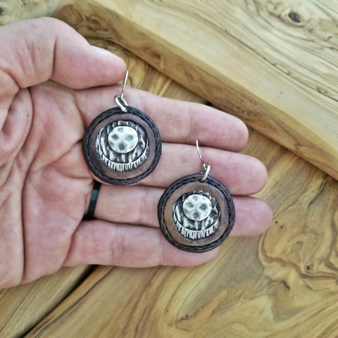 Boho Pewter and Leather Earrings (4096015892534)