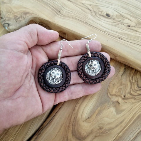 Boho Pewter and Leather Earrings (4096019497014)