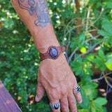 Handcrafted Genuine Vegetal Leather Cuff with Amethyst-Purple Agate Stone-Lifestyle Unique Bracelet with Naturel Stone Bracelet