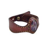 Handcrafted Genuine Vegetal Leather Cuff with Amethyst-Purple Agate Stone-Lifestyle Unique Bracelet with Naturel Stone Bracelet