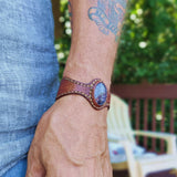 Handcrafted Genuine Vegetal Leather Cuff with Amethyst-Purple Agate Stone-Lifestyle Unique Bracelet with Naturel Stone Bracelet