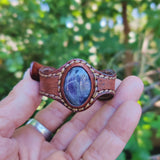 Handcrafted Genuine Vegetal Leather Cuff with Amethyst-Purple Agate Stone-Lifestyle Unique Bracelet with Naturel Stone Bracelet