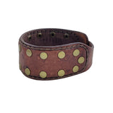 Handcrafted Genuine Brown Vegetal Leather Cuff with Brass Revit's Setting-Lifestyle Unique Gift Fashion Jewelry Bracelet