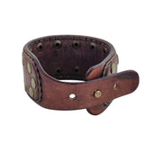 Handcrafted Genuine Brown Vegetal Leather Cuff with Brass Revit's Setting-Lifestyle Unique Gift Fashion Jewelry Bracelet