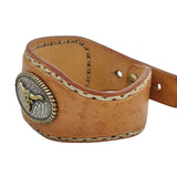 Handcrafted Genuine Brown Vegetal Leather Cuff with Brass Revit's Setting-Lifestyle Unique Gift Fashion Jewelry Bracelet