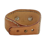 Handcrafted Genuine Brown Vegetal Leather Cuff with Brass Revit's Setting-Lifestyle Unique Gift Fashion Jewelry Bracelet