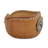 Handcrafted Genuine Brown Vegetal Leather Cuff with Brass Revit's Setting-Lifestyle Unique Gift Fashion Jewelry Bracelet