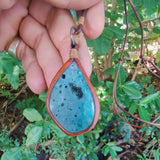 Handcrafted Genuine Leather Necklace with Blue Agate Stone Setting Pendant-Unique Unisex Gift Fashion Leather Jewelry