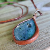 Handcrafted Genuine Leather Necklace with Blue Agate Stone Setting Pendant-Unique Unisex Gift Fashion Leather Jewelry