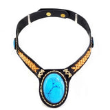 Boho Leather Choker with Turquoise Stone (4431476228150)