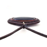 Handcrafted Genuine Vegetal Leather Necklace with Black Agate Setting Pendant-Unique Gift Unisex Fashion Leather Jewelry