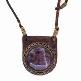 Boho Leather Necklace with Amethyst Stone Setting (4430223212598)