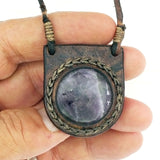 Boho Leather Necklace with Amethyst Stone Setting (4430223212598)