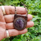 Boho Leather Necklace with Amethyst Stone Setting (4430223212598)