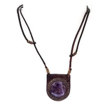 Boho Leather Necklace with Amethyst Stone Setting (4430223212598)