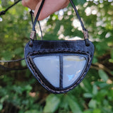 Handcrafted Genuine Vegetal Leather Necklace with White Agate Stone Pendant-Unique Gift Unisex Fashion Leather Jewelry