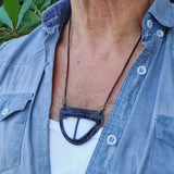 Handcrafted Genuine Vegetal Leather Necklace with White Agate Stone Pendant-Unique Gift Unisex Fashion Leather Jewelry