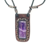 Boho Leather Necklace with Amethyst Stone Setting (4431284633654)