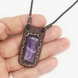 Boho Leather Necklace with Amethyst Stone Setting (4431284633654)