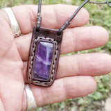 Boho Leather Necklace with Amethyst Stone Setting (4431284633654)