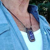 Boho Handcrafted Genuine Vegetal Leather Necklace with Purple Agate Stone Setting Pendant-Unique Gift Unisex Fashion Leather Jewelry