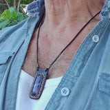 Boho Handcrafted Genuine Vegetal Leather Necklace with Purple Agate Stone Setting Pendant-Unique Gift Unisex Fashion Leather Jewelry