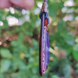 Boho Handcrafted Genuine Vegetal Leather Necklace with Purple Agate Stone Setting Pendant-Unique Gift Unisex Fashion Leather Jewelry