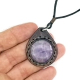 Boho Leather Necklace with Amethyst Stone Setting (4431290368054)