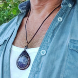 Bohemian Handcrafted Genuine Vegetal Leather Necklace with Purple Agate Stone Pendant-Unique Lifestyle Gift Unisex Fashion Leather Jewelry