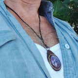 Bohemian Handcrafted Genuine Vegetal Leather Necklace with Purple Agate Stone Pendant-Unique Lifestyle Gift Unisex Fashion Leather Jewelry
