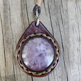 Bohemian Handcrafted Genuine Vegetal Leather Necklace with Purple Agate Stone Pendant-Unique Lifestyle Gift Unisex Fashion Leather Jewelry