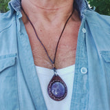 Bohemian Handcrafted Genuine Vegetal Leather Necklace with Purple Agate Stone Pendant-Unique Lifestyle Gift Unisex Fashion Leather Jewelry