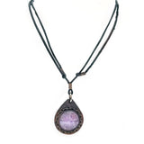 Boho Leather Necklace with Amethyst Stone Setting (4431290368054)