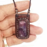 Boho Leather Necklace with Amethyst Stone Setting (4431291809846)