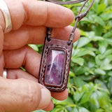 Boho Leather Necklace with Amethyst Stone Setting (4431291809846)