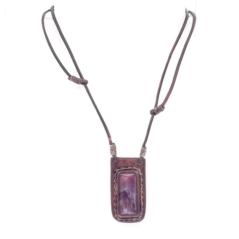 Boho Leather Necklace with Amethyst Stone Setting (4431291809846)