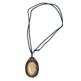 Boho Leather Necklace with Roze Quartz Setting (4431407185974)