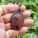 Boho Leather Necklace with Roze Quartz Setting (4431407185974)