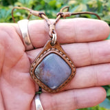 Boho Leather Necklace with Moss Agate Stone Setting (4431423799350)