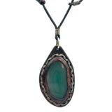Boho Leather Necklace with Green Agate Stone Setting (4431431204918)