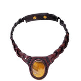 Boho Leather Choker with Agate Stone (4431438544950)