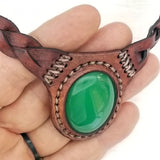 Boho Leather Choker with Jade Stone (4431446933558)