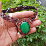 Boho Leather Choker with Jade Stone (4431446933558)
