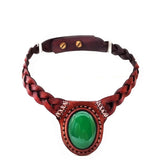 Boho Leather Choker with Jade Stone (4431446933558)